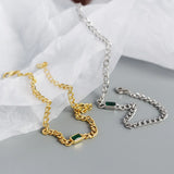 925 Silver Green Zircon Bracelet Metal Tank Chain Jewelry