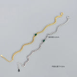 925 Silver Green Zircon Bracelet Metal Tank Chain Jewelry