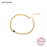 925 Silver Green Zircon Bracelet Metal Tank Chain Jewelry
