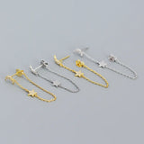 925 Silver Moon Star Tassel Stud Earrings with Crystal