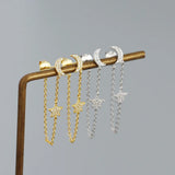 925 Silver Moon Star Tassel Stud Earrings with Crystal
