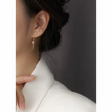 925 Silver Moon Star Tassel Stud Earrings with Crystal