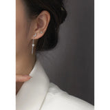 925 Silver Moon Star Tassel Stud Earrings with Crystal