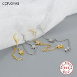 925 Silver Moon Star Tassel Stud Earrings with Crystal