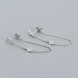 925 Silver Moon Star Tassel Stud Earrings with Crystal