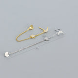 925 Silver Moon Star Tassel Stud Earrings with Crystal