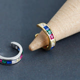 925 Silver Multicolor Crystal Zircon Clip Earrings C-shaped Clip
