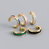 925 Silver Multicolor Crystal Zircon Clip Earrings C-shaped Clip