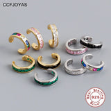 925 Silver Multicolor Crystal Zircon Clip Earrings C-shaped Clip