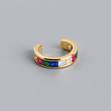 925 Silver Multicolor Crystal Zircon Clip Earrings C-shaped Clip
