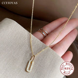 925 Silver Geometric Zircon Pendant Necklace 14k Plated Chain