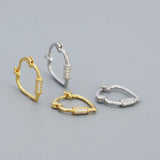 925 Silver Peach Heart Hoop Earrings Geometric Heart Shape Fine Jewelry