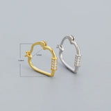 925 Silver Peach Heart Hoop Earrings Geometric Heart Shape Fine Jewelry