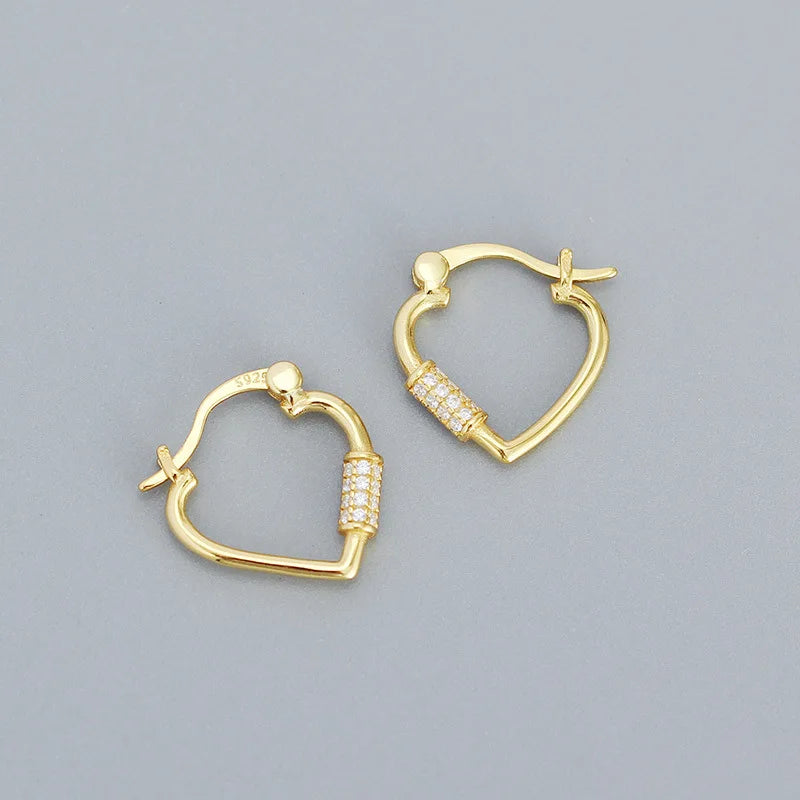 925 Silver Peach Heart Hoop Earrings Geometric Heart Shape Fine Jewelry