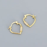 925 Silver Peach Heart Hoop Earrings Geometric Heart Shape Fine Jewelry