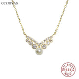 925 Silver Pearl Necklace V-shaped Clavicle Chain