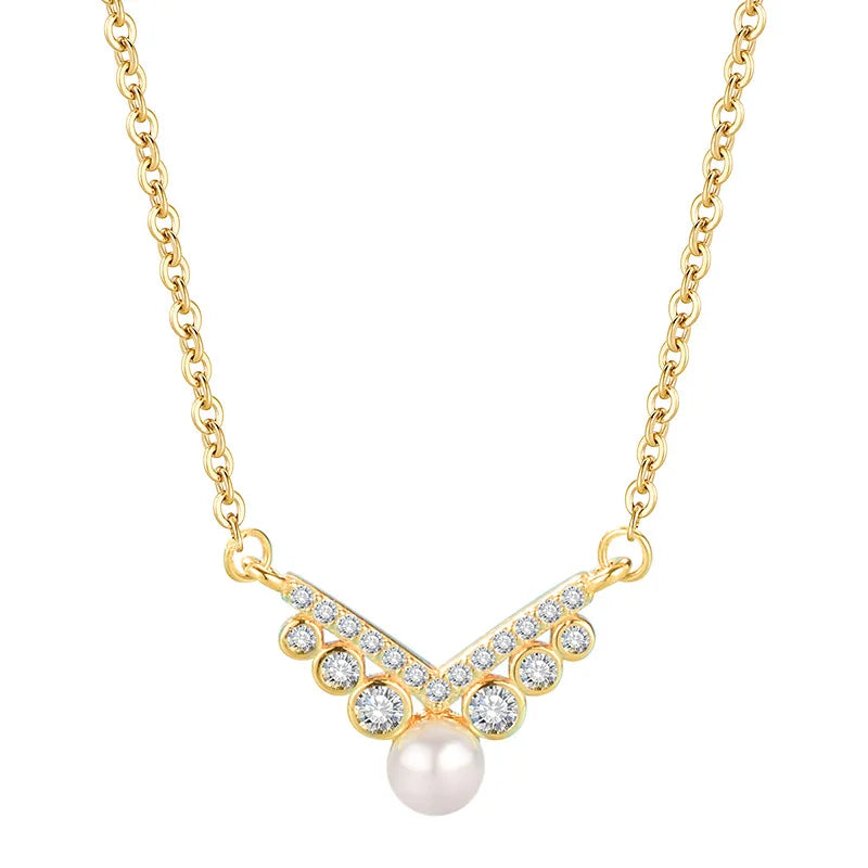 925 Silver Pearl Necklace V-shaped Clavicle Chain