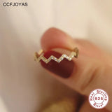 925 Silver Plated V-Shaped Wave Ring with Zircon for Women