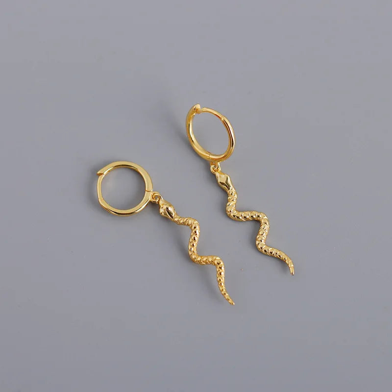 Sterling Silver Snake Hoop Earrings Punk Rock Jewelry