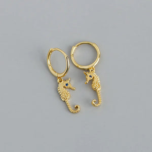 925 Silver Punk Animal Drop Earrings Seahorse/Dinosaur/Rhino/Bullhead