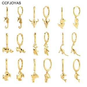 925 Silver Punk Animal Drop Earrings Seahorse/Dinosaur/Rhino/Bullhead