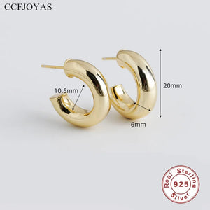 925 Silver Punk Rock C-type Stud Earrings Light Jewelry