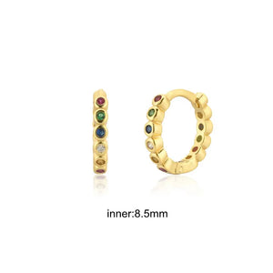 925 Silver Rainbow CZ Zircon Earrings INS Circle Colorful Fine Jewelry
