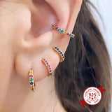 925 Silver Rainbow CZ Zircon Earrings INS Circle Colorful Fine Jewelry