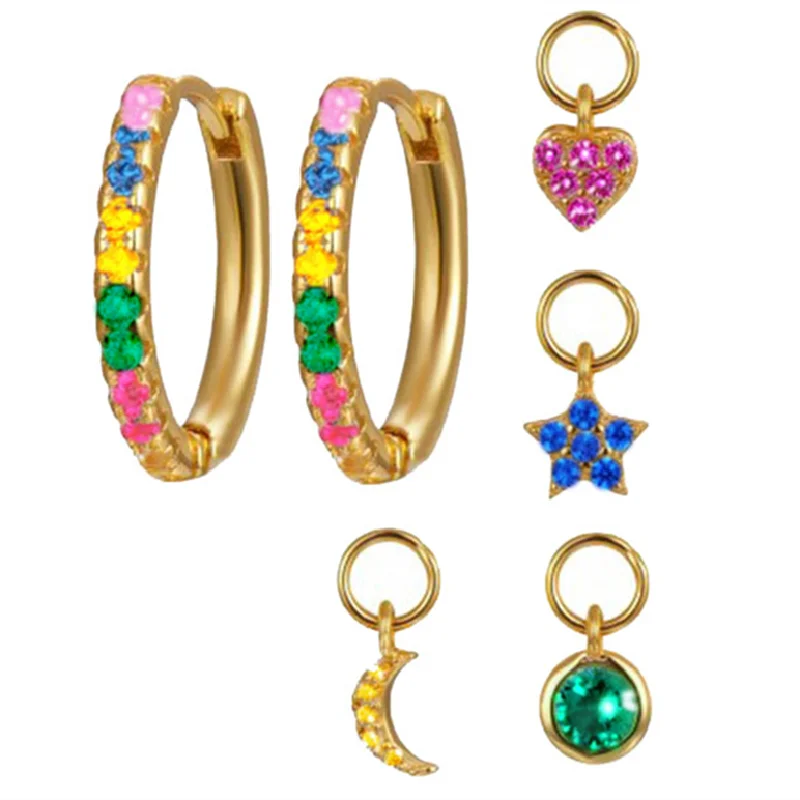 925 Silver Rainbow CZ Zircon Earrings INS Circle Colorful Fine Jewelry