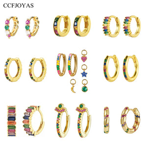 925 Silver Rainbow CZ Zircon Earrings INS Circle Colorful Fine Jewelry