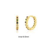 925 Silver Rainbow CZ Zircon Earrings INS Circle Colorful Fine Jewelry