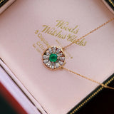 925 Silver Emerald Zircon Pendant Necklace Vintage Jewelry