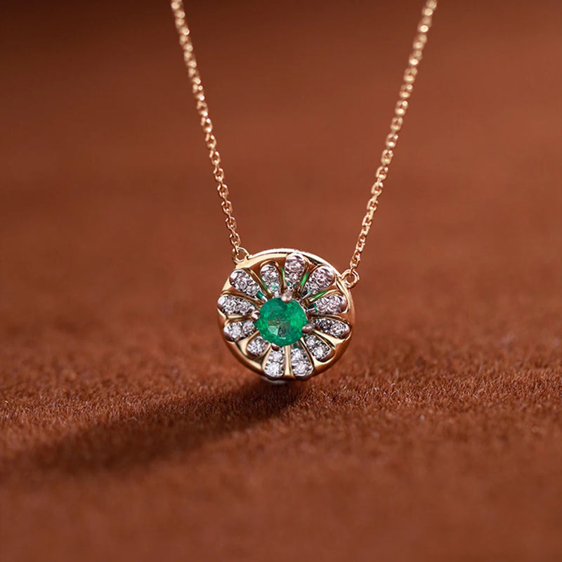 925 Silver Emerald Zircon Pendant Necklace Vintage Jewelry