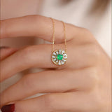 925 Silver Emerald Zircon Pendant Necklace Vintage Jewelry