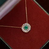 925 Silver Emerald Zircon Pendant Necklace Vintage Jewelry