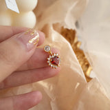 925 Silver Ruby Zircon Heart Earrings French Wedding Party Jewelry