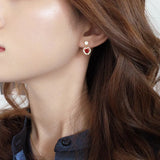 925 Silver Ruby Zircon Heart Earrings French Wedding Party Jewelry