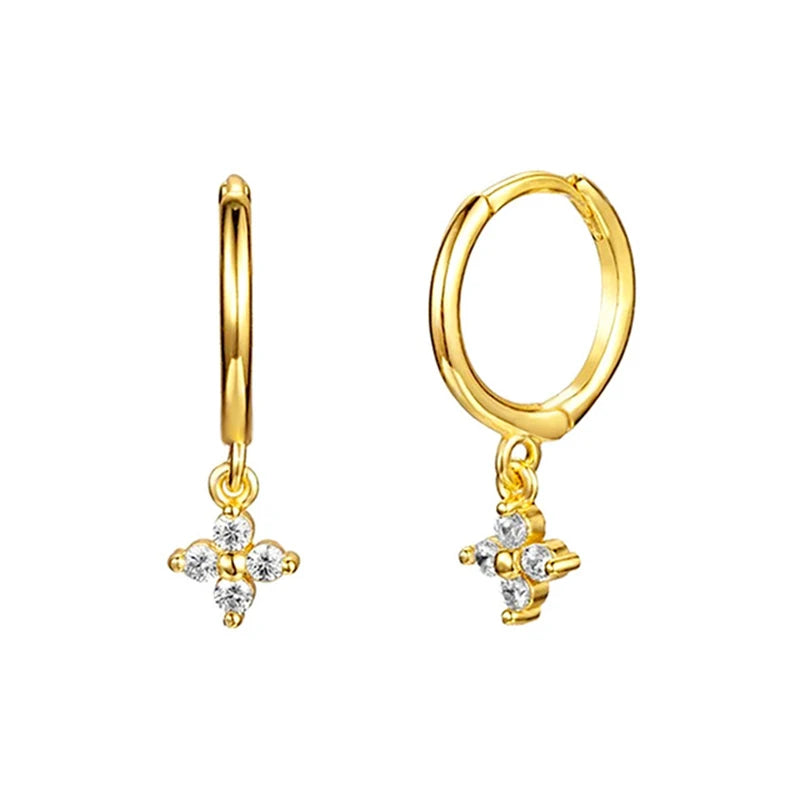 925 Silver Flower Drop Earrings - Rose Red/Purple