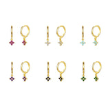 925 Silver Flower Drop Earrings - Rose Red/Purple