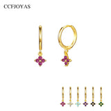 925 Silver Flower Drop Earrings - Rose Red/Purple