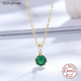 925 Silver Green Crystal Zircon Pendant Necklace Vintage Chain Jewelry