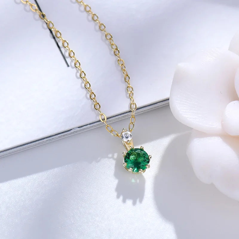 925 Silver Green Crystal Zircon Pendant Necklace Vintage Chain Jewelry