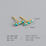 925 Silver Single Row 3 Zircon Stud Earrings Turquoise/Black/White CZ