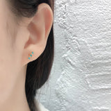 925 Silver Single Row 3 Zircon Stud Earrings Turquoise/Black/White CZ
