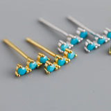 925 Silver Single Row 3 Zircon Stud Earrings Turquoise/Black/White CZ