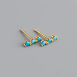925 Silver Single Row 3 Zircon Stud Earrings Turquoise/Black/White CZ