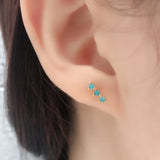 925 Silver Single Row 3 Zircon Stud Earrings Turquoise/Black/White CZ