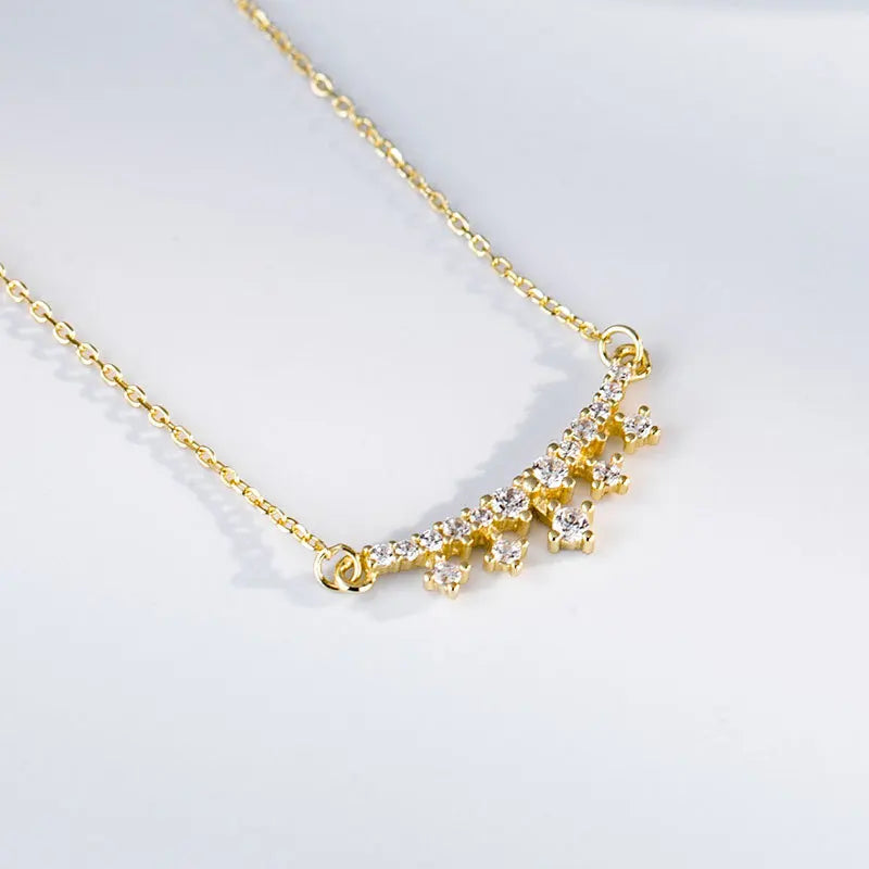 925 Silver Zircon Crown Pendant Necklace 14k Plated Women Wedding Chain