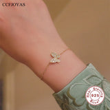 925 Silver Butterfly Bracelet with Zircon Inlay