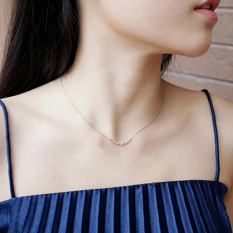 925 Sterling Silver Smiley Zircon Pendant Necklace Crystal Light Necklace